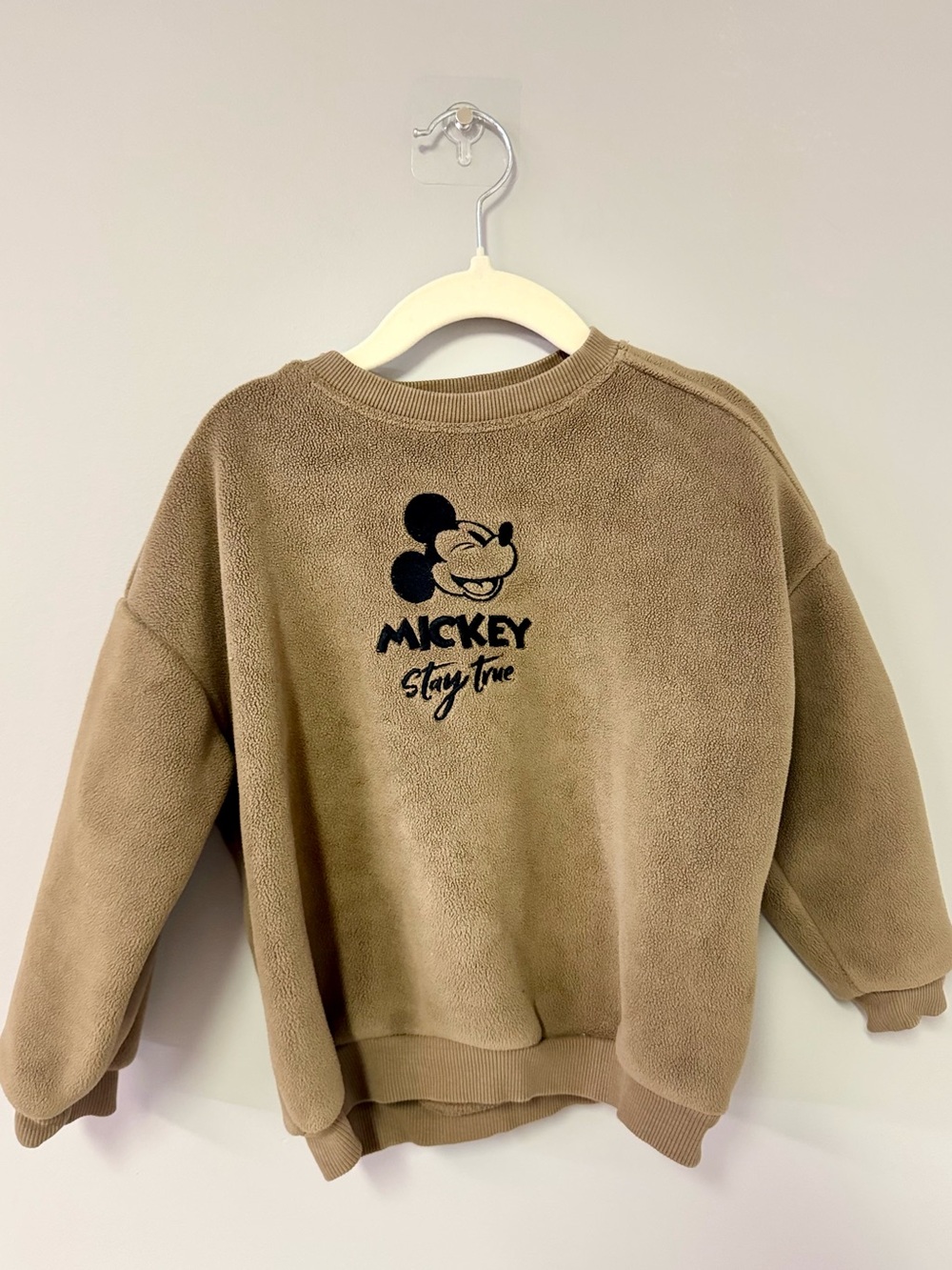 Zara Beige Brown Mickey Graphic Fleece Sweatshirt